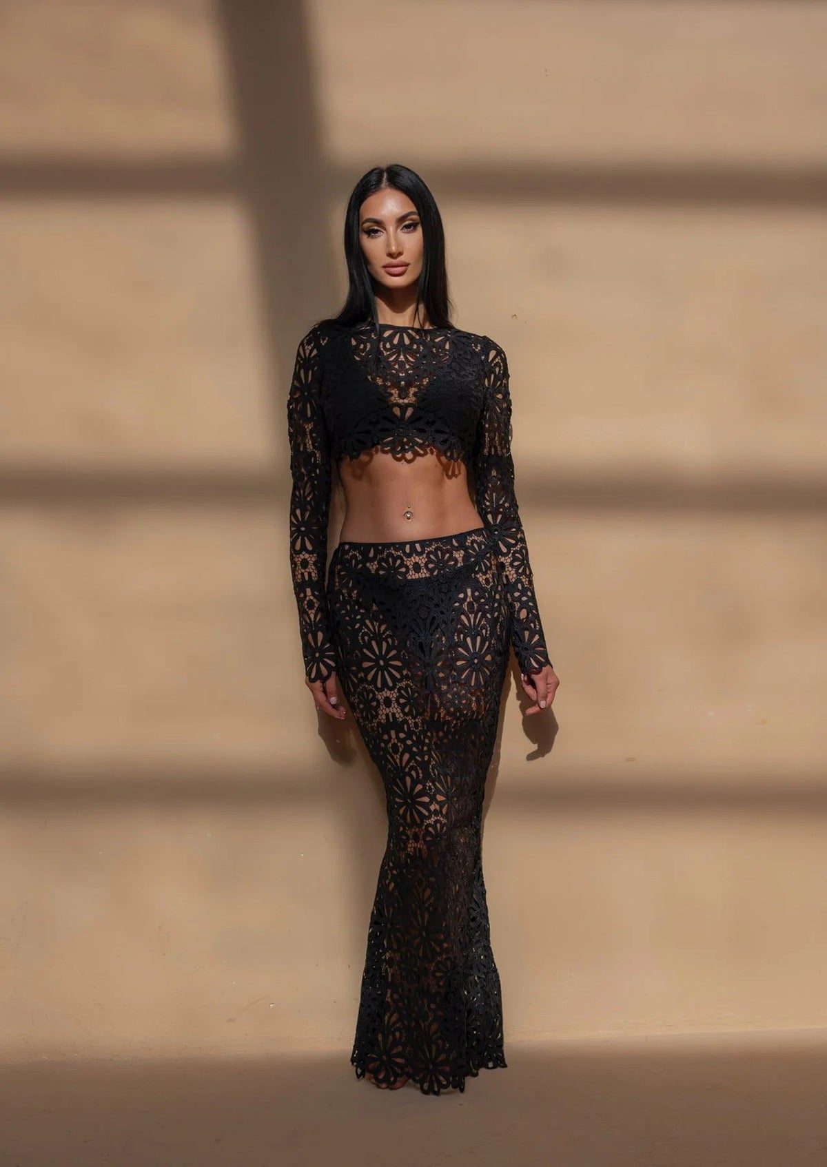 Lace Cutout Top & Skirt Set