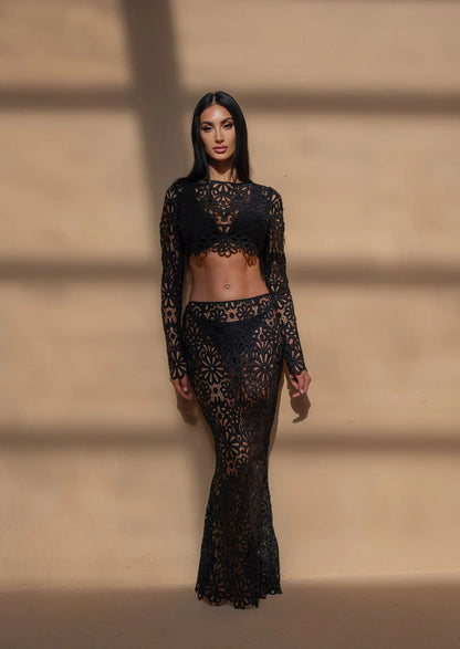 Lace Cutout Top & Skirt Set