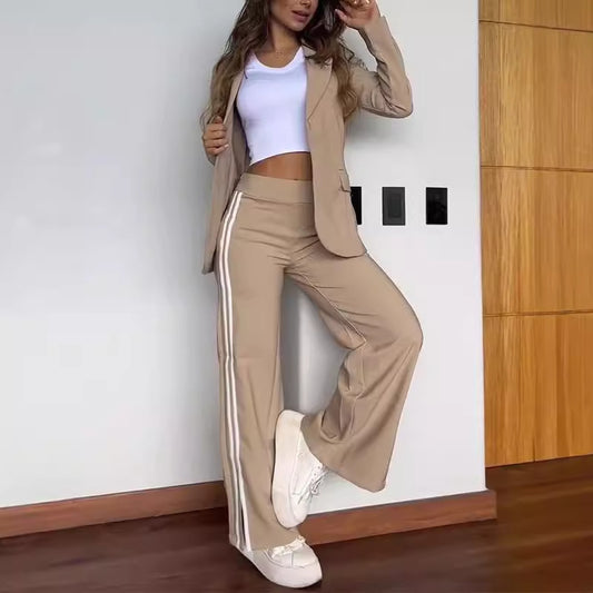 Lapel Blazer & Wide Leg Pants Set