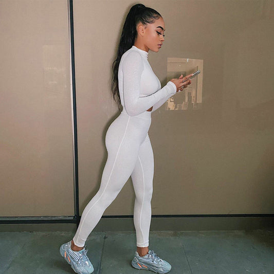 Long Sleeve Crop Top & High-Waisted Bottoms Set