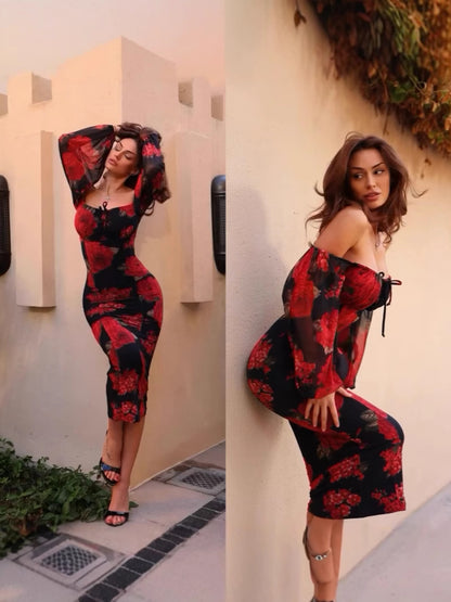 One Shoulder Print Pencil Dress