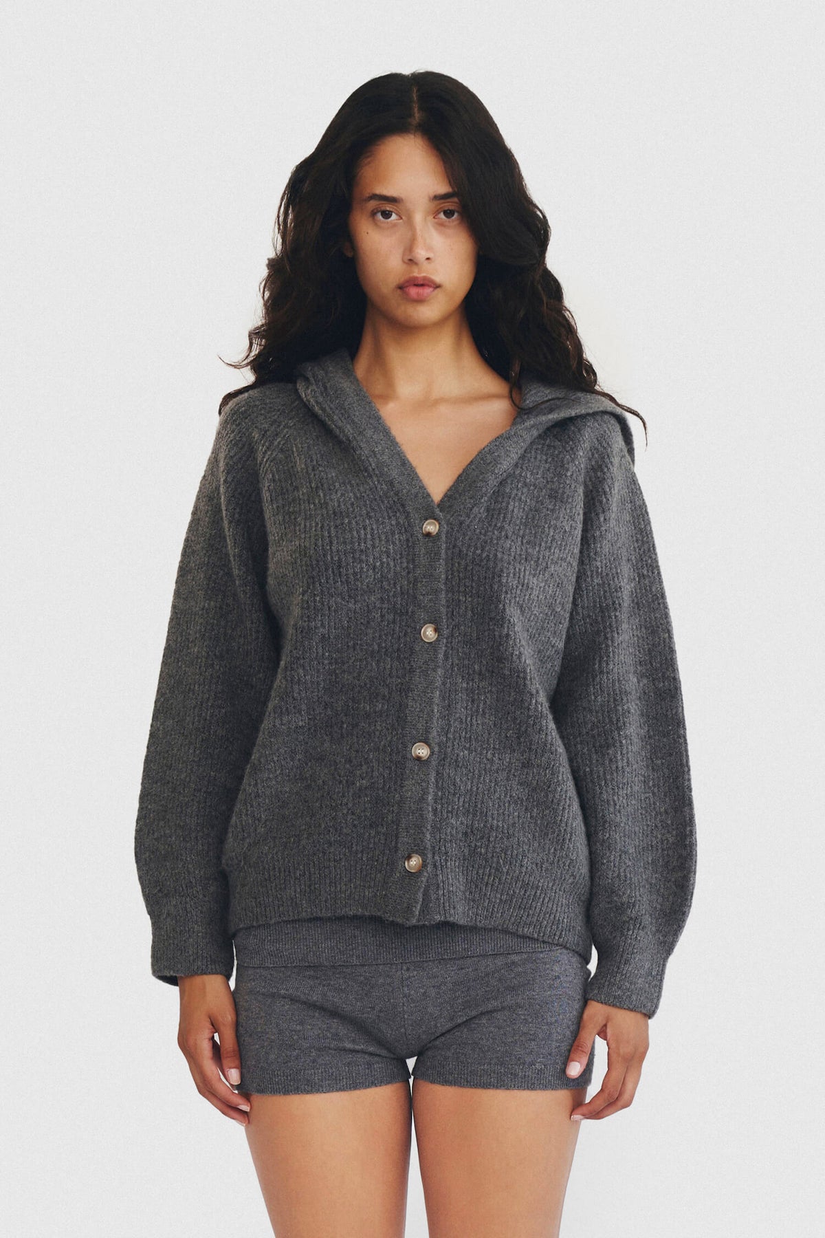 Oversized Patch Pocket Cardigan – Heather Gray