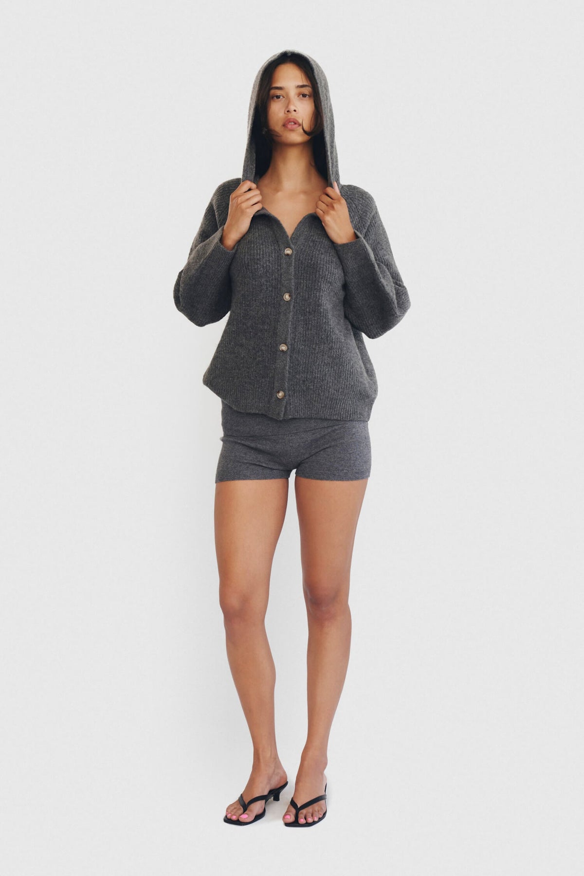 Oversized Patch Pocket Cardigan – Heather Gray