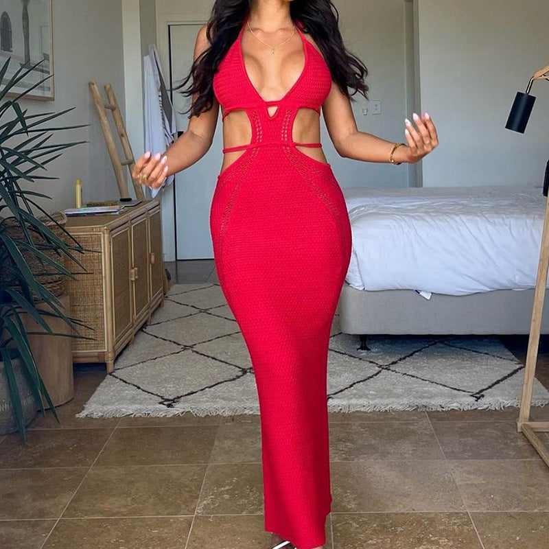 Ribbed Knit Halter Maxi Dress