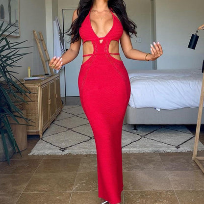 Ribbed Knit Halter Maxi Dress
