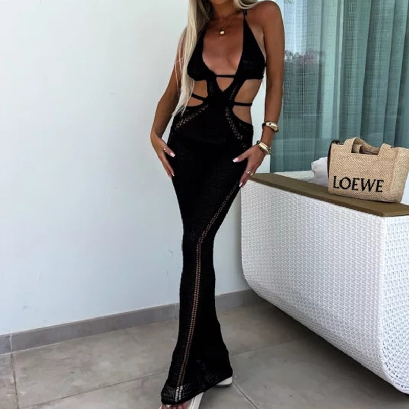 Ribbed Knit Halter Maxi Dress