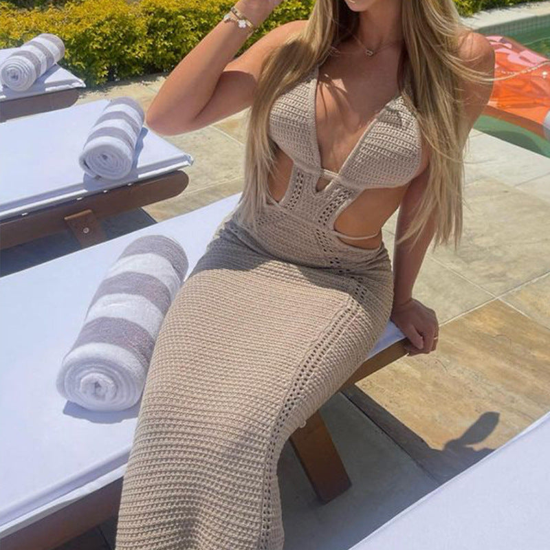 Ribbed Knit Halter Maxi Dress