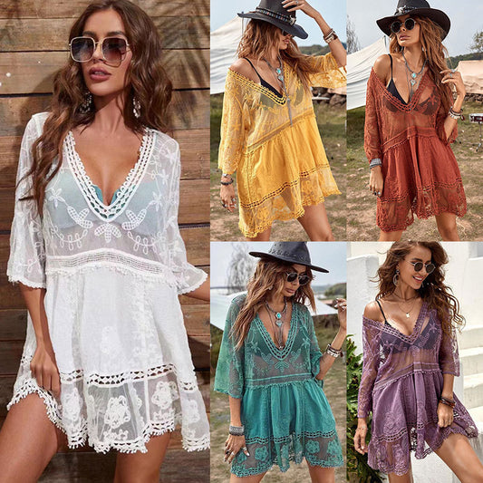 Sheer Lace Beach Cover-Up Blouse
