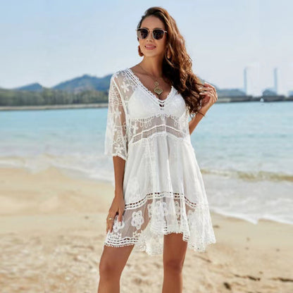 Sheer Lace Beach Cover-Up Blouse
