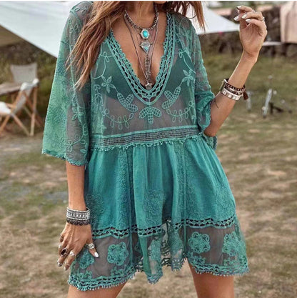 Sheer Lace Beach Cover-Up Blouse