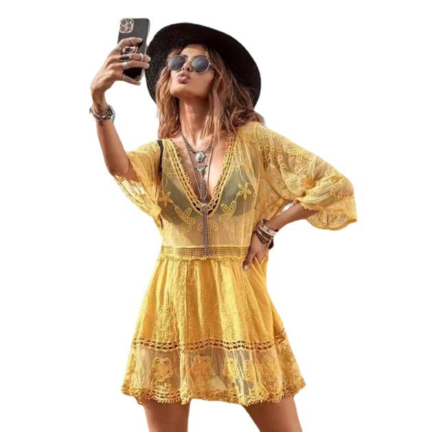 Sheer Lace Beach Cover-Up Blouse
