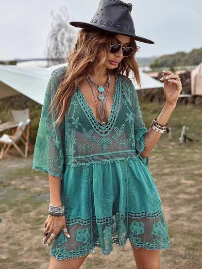 Sheer Lace Beach Cover-Up Blouse