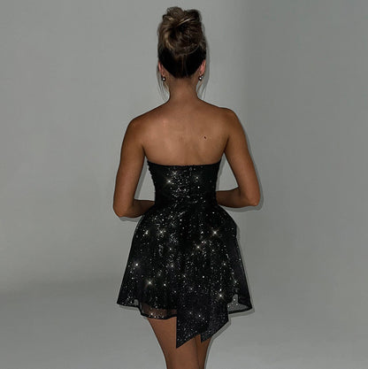 Sheer Mesh Strapless Mini Dress