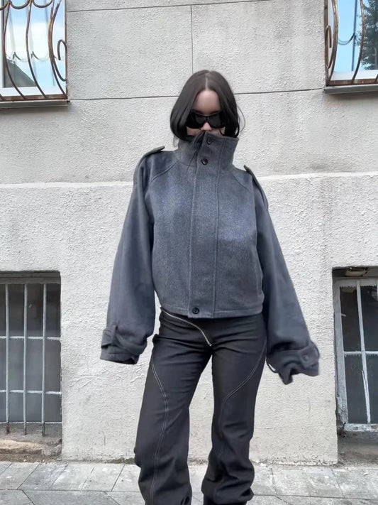 Stand Collar Drop Shoulder Jacket