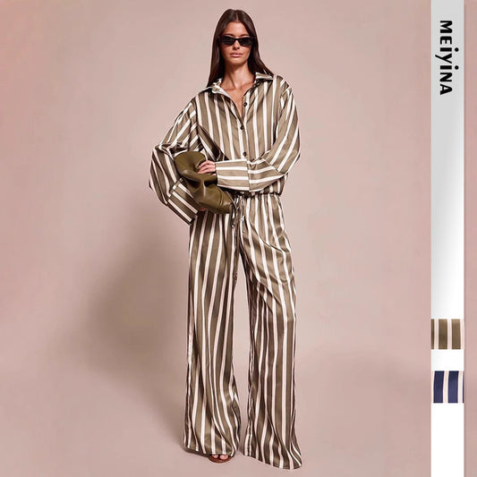 Striped Turtleneck Top & Pants Lounge Set