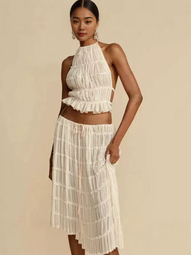 Two-Piece Chiffon Halter Maxi Set