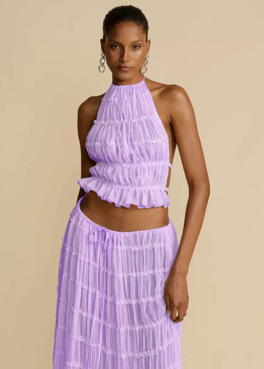 Two-Piece Chiffon Halter Maxi Set