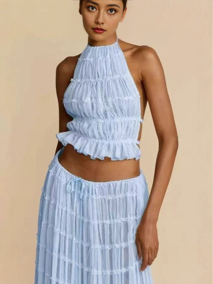 Two-Piece Chiffon Halter Maxi Set