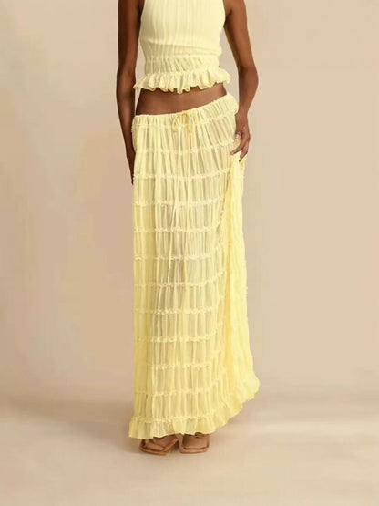 Two-Piece Chiffon Halter Maxi Set