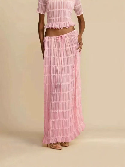 Two-Piece Chiffon Halter Maxi Set