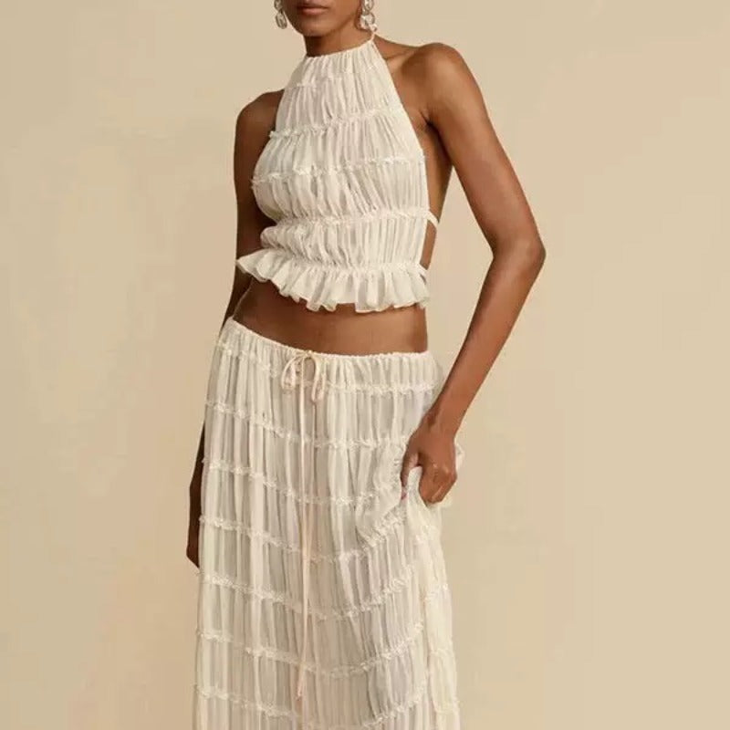 Two-Piece Chiffon Halter Maxi Set