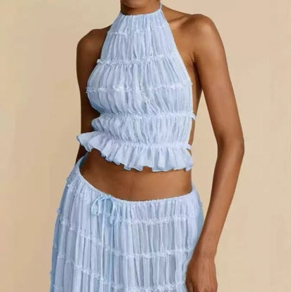 Two-Piece Chiffon Halter Maxi Set