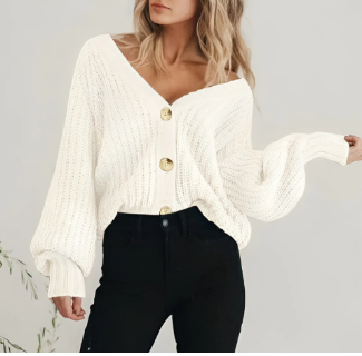 V-Neck Button Knit Cardigan