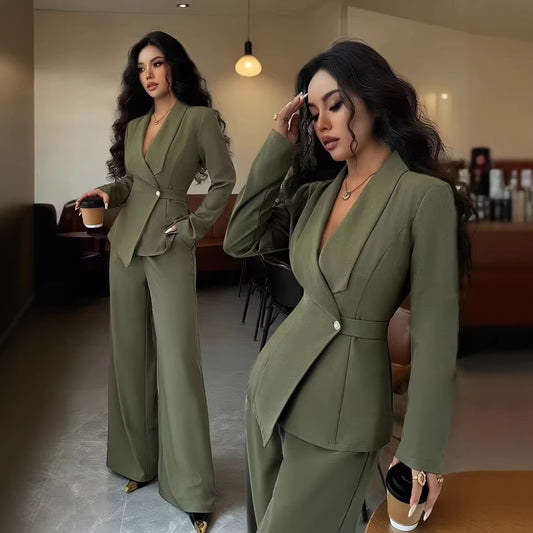 V-Neck Top & Wide Leg Pants Set