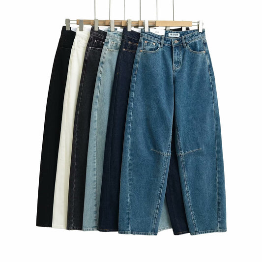 Vintage Curved Wide Leg Denim Trousers