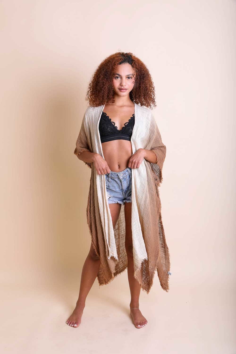 Ombre Cotton Kimono Lightweight Beach Cover Up for Women