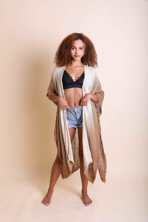 Ombre Cotton Kimono Lightweight Beach Cover Up for Women