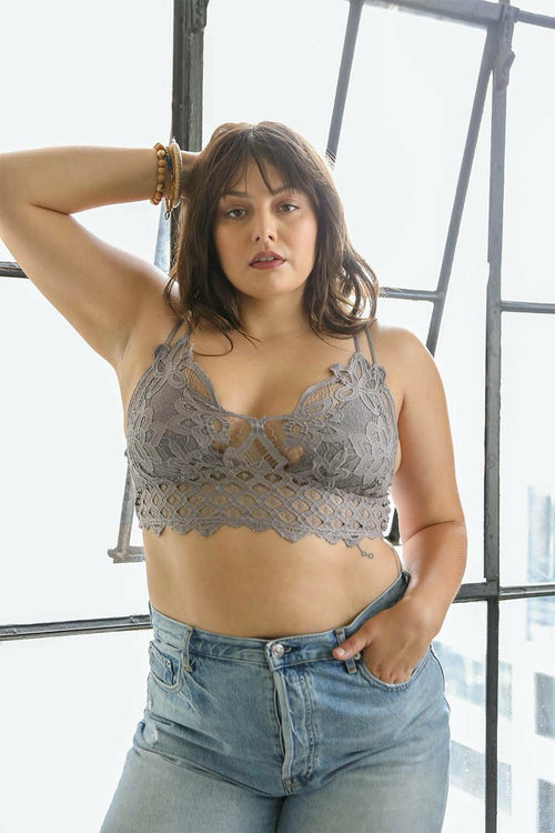 Plus Size Crochet Lace Longline Bralette for Women Comfort