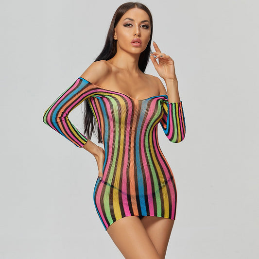 Women Fishnet Mesh Sheer Bodycon Bodysuit Lingerie Dress