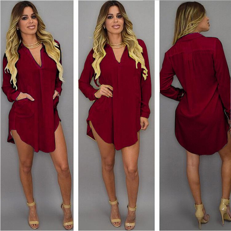 Women's White Chiffon V Neck Beach Mini Shirt Dress