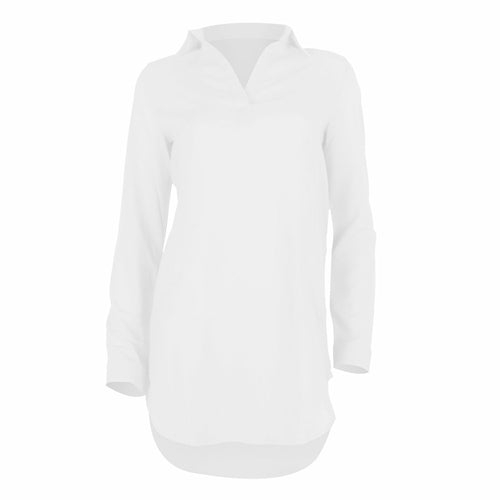 Women's White Chiffon V Neck Beach Mini Shirt Dress
