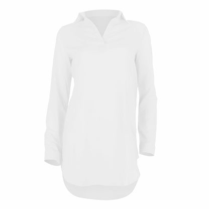 Women's White Chiffon V Neck Beach Mini Shirt Dress