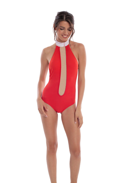 Chili Mesh One Piece Swimsuit High Neck Tummy Control Women