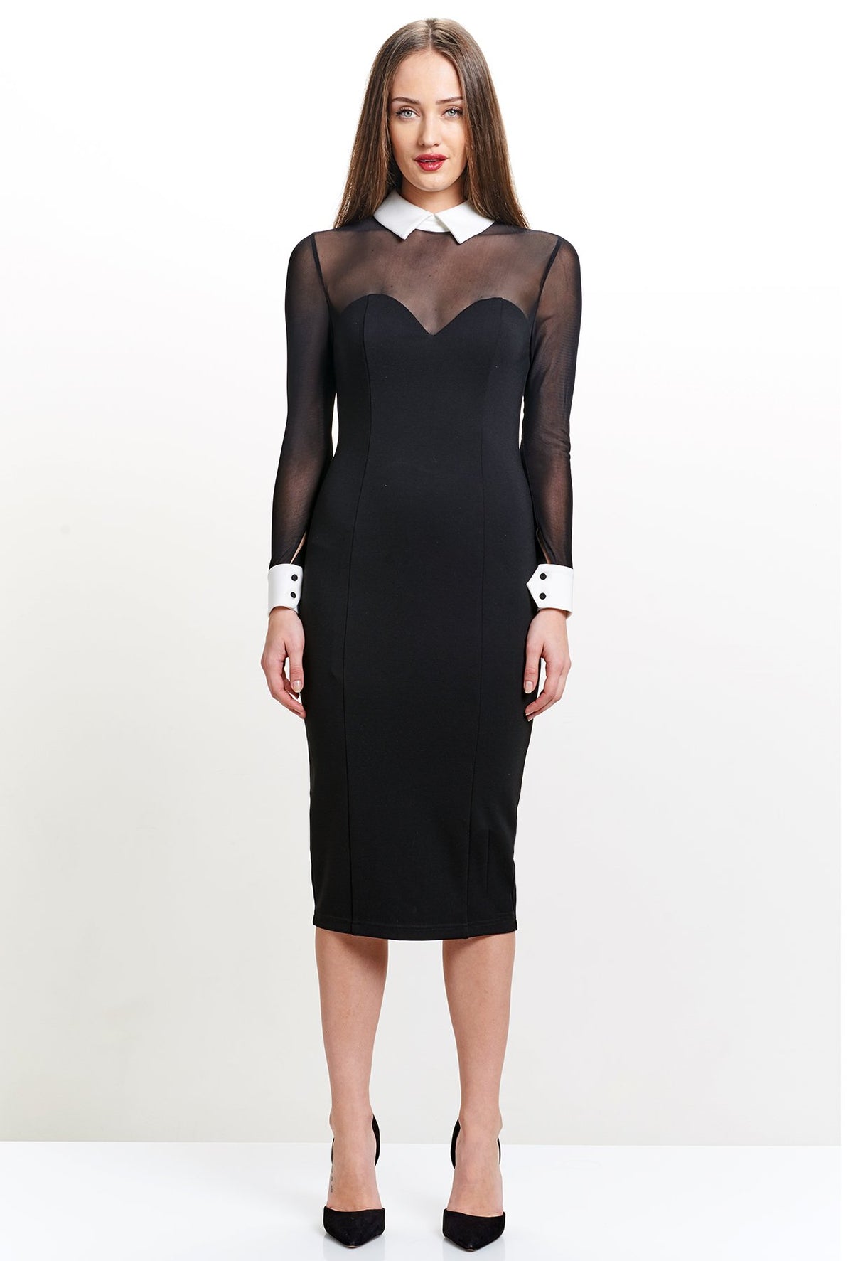 Tuxedo Illusion Long Sleeve Midi Dress for Women