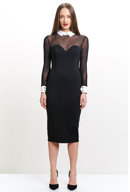 Tuxedo Illusion Long Sleeve Midi Dress for Women