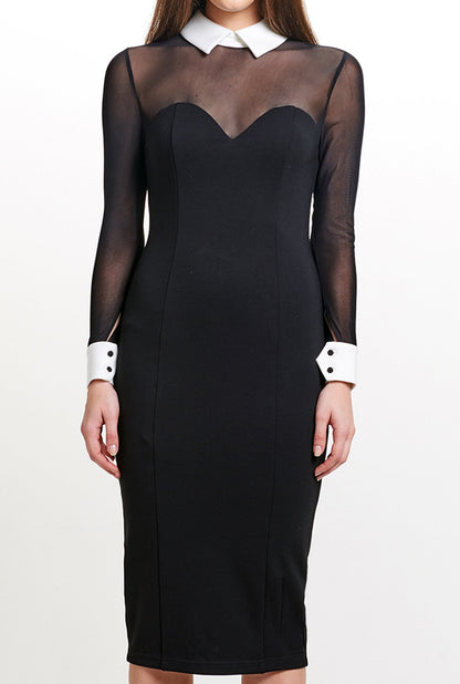 Tuxedo Illusion Long Sleeve Midi Dress for Women