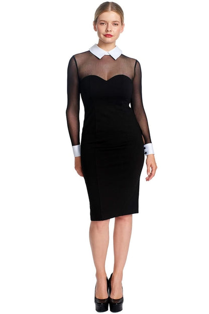 Tuxedo Illusion Long Sleeve Midi Dress for Women
