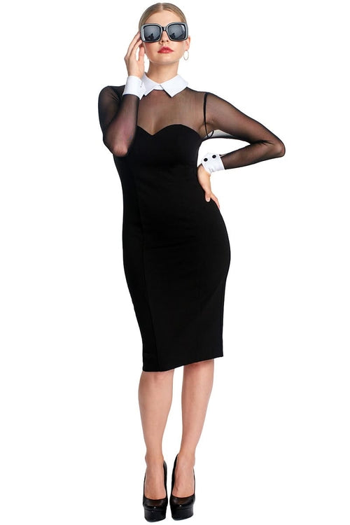 Tuxedo Illusion Long Sleeve Midi Dress for Women