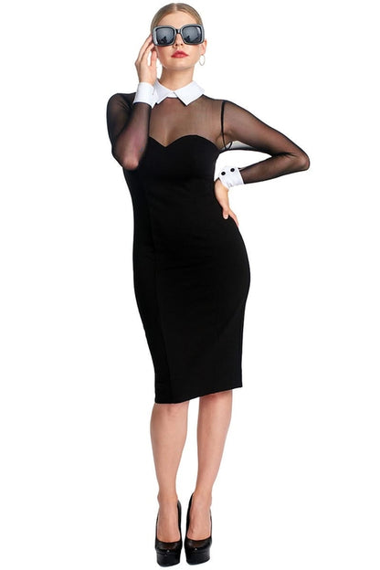 Tuxedo Illusion Long Sleeve Midi Dress for Women
