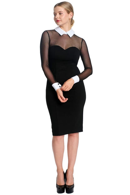 Tuxedo Illusion Long Sleeve Midi Dress for Women