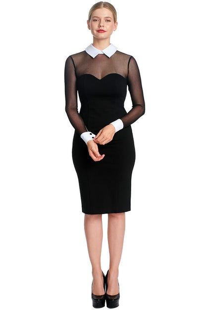 Tuxedo Illusion Long Sleeve Midi Dress for Women
