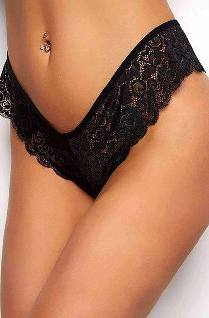Black Trim Lace V-Back Thong Panties for Women Underwear