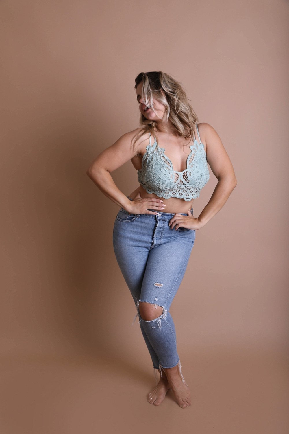 Plus Size Crochet Lace Longline Bralette for Women Comfort